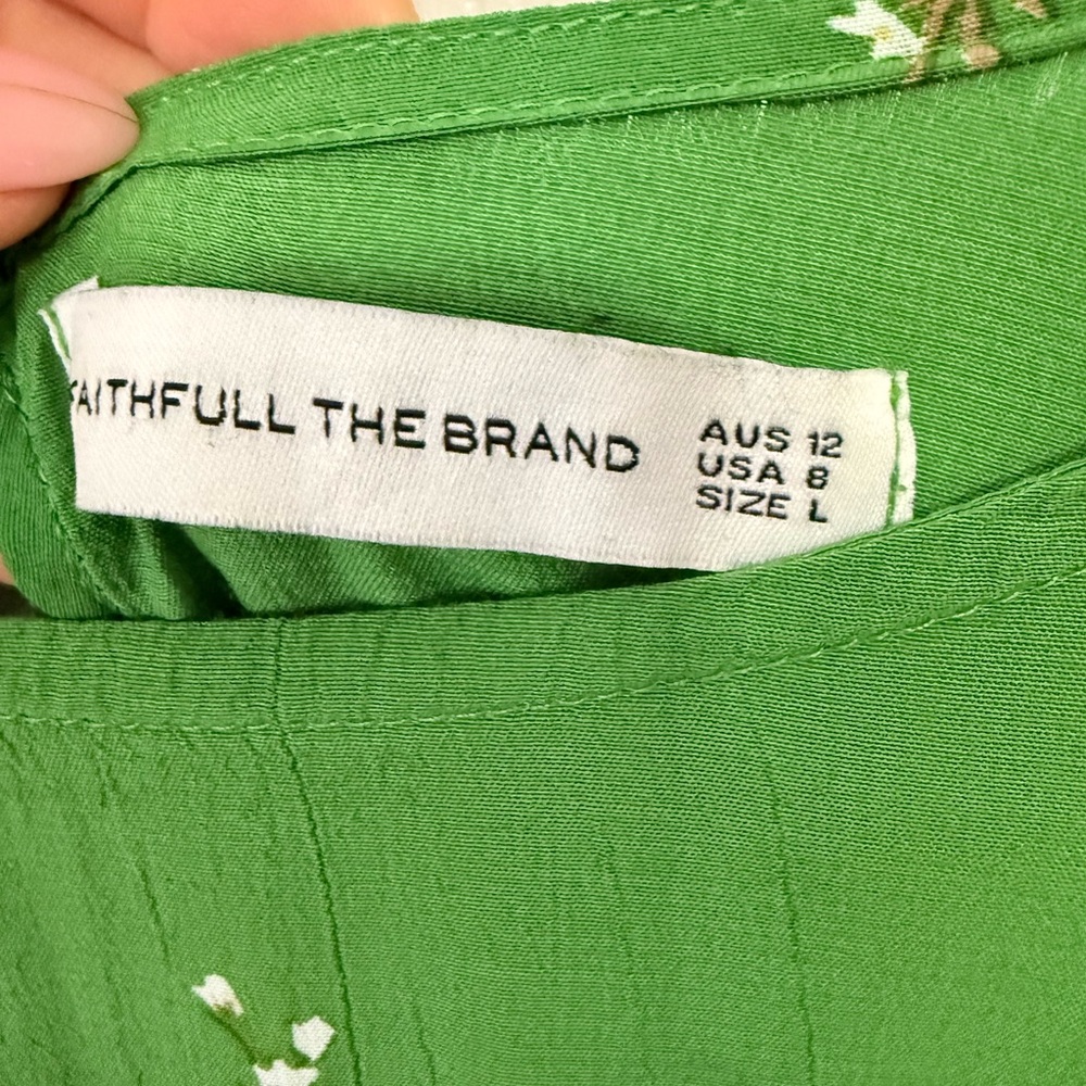 Faithfull The Brand Green Floral Midi Dress Size Large - Picture 3 of 9